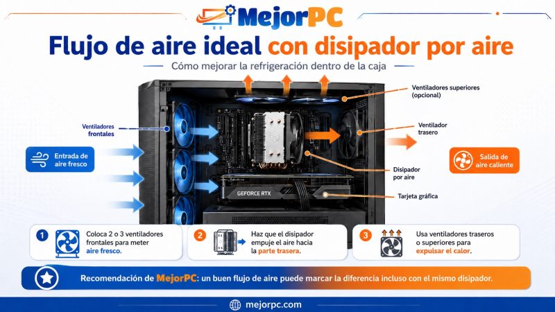 Flujo de aire recomendado en una caja de PC con disipador por aire