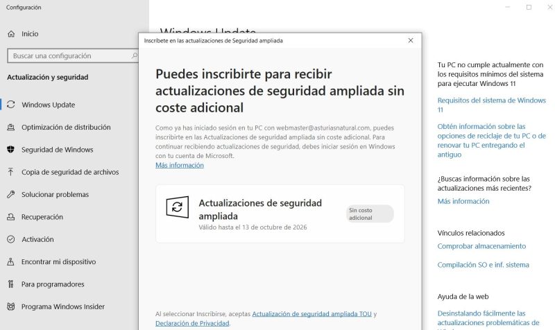 Actualizaciones de seguridad ampliada gratis para Windows 10.