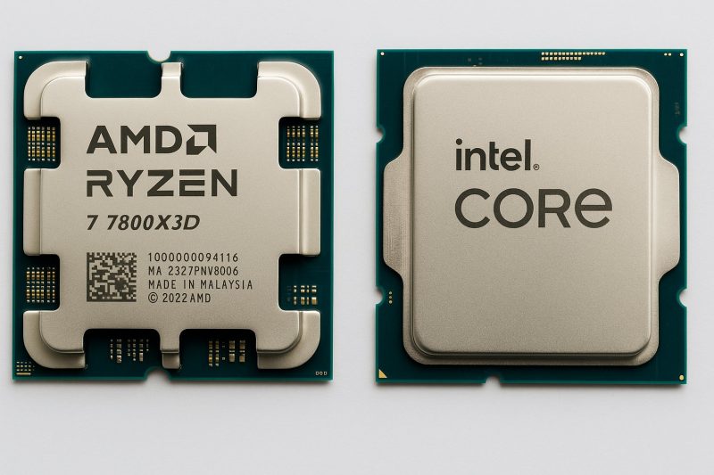 Comparativa real de procesadores: a la izquierda un AMD Ryzen 7 7800X3D, y a la derecha un Intel Core i7-14700K.