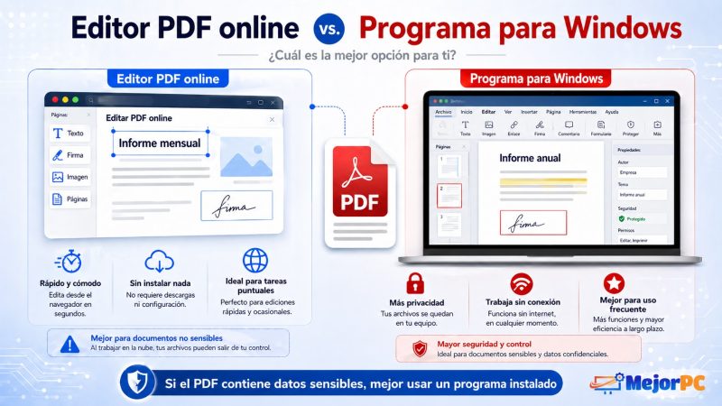 Comparativa entre editar PDF online y usar un programa para Windows