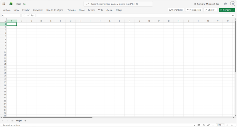 Hoja de cálculo abierta en Excel para la Web dentro de Microsoft 365