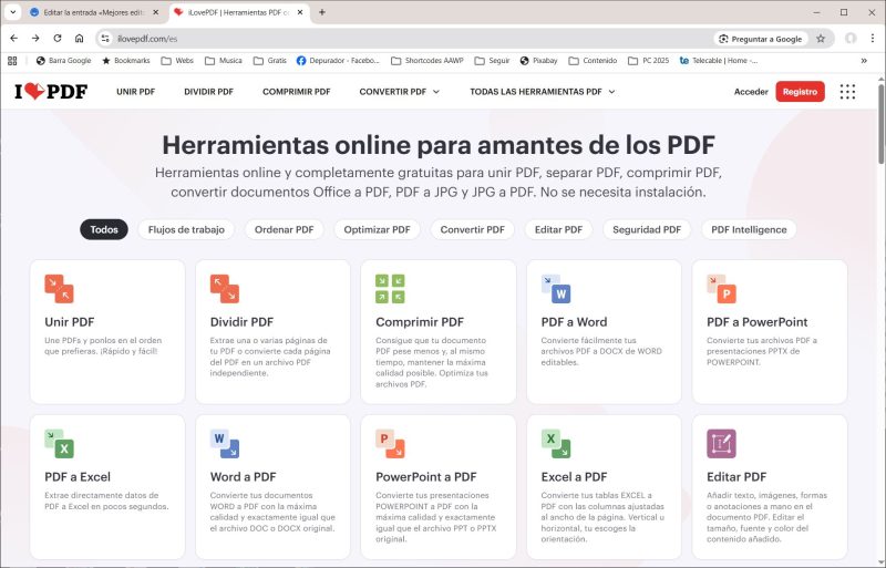 iLovePDF online añadiendo texto y anotaciones a un PDF