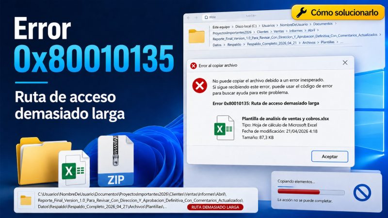 Error 0x80010135 en Windows con mensaje de ruta de acceso demasiado larga y guía para solucionarlo