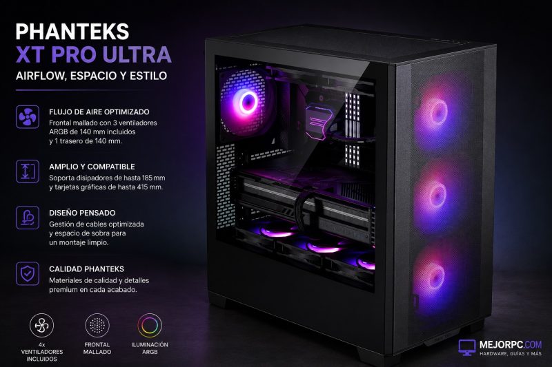 Phanteks XT Pro Ultra, caja PC con frontal mallado, ventiladores de 140 mm y buen airflow