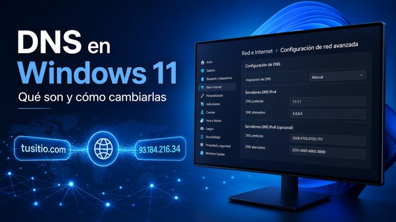 Configuración de DNS en Windows 11 con ejemplo de cambio de servidores DNS