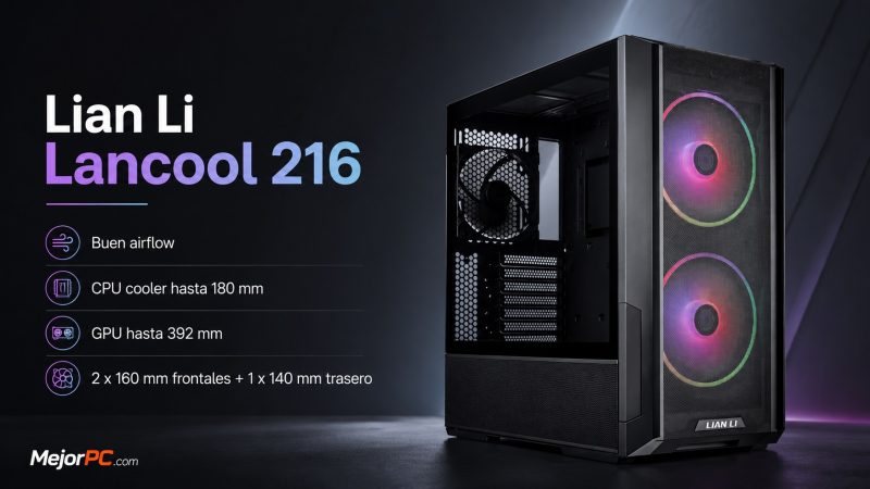 Lian Li Lancool 216, caja de PC con frontal mallado y ventiladores frontales para refrigeración por aire