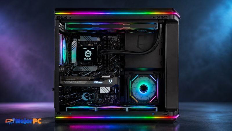 Vista interior de la Nox Hummer ANVIL con montaje gaming RGB e iluminación ARGB
