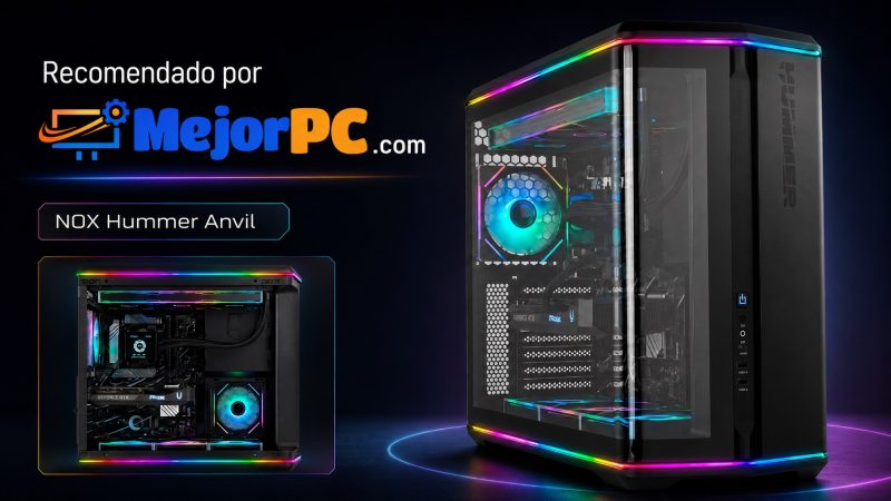 NOX Hummer Anvil recomendada por MejorPC.com con vista exterior e interior de la caja