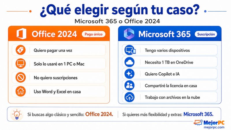 Qué elegir entre Microsoft 365 y Office 2024 según el tipo de usuario