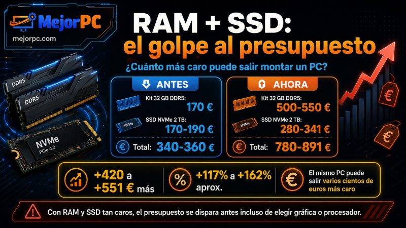 Comparativa de precios de RAM DDR5 y SSD NVMe al montar un PC