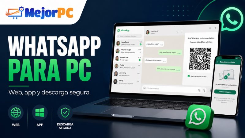 WhatsApp para PC con opciones de WhatsApp Web, app de Windows y descarga segura