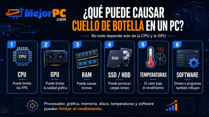 Causas del cuello de botella en un PC: CPU, GPU, RAM, SSD, temperaturas y software