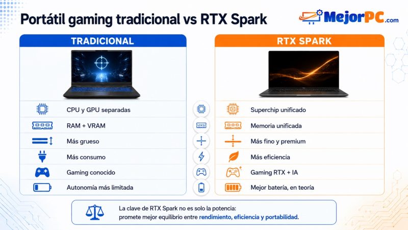 Comparativa entre un portátil gaming tradicional y un portátil con NVIDIA RTX Spark