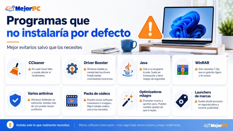 Programas que no conviene instalar por defecto en Windows 11 salvo que realmente los necesites