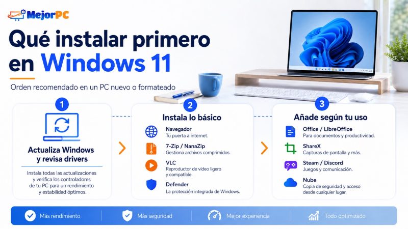 Orden recomendado para instalar programas en Windows 11 después de formatear un PC