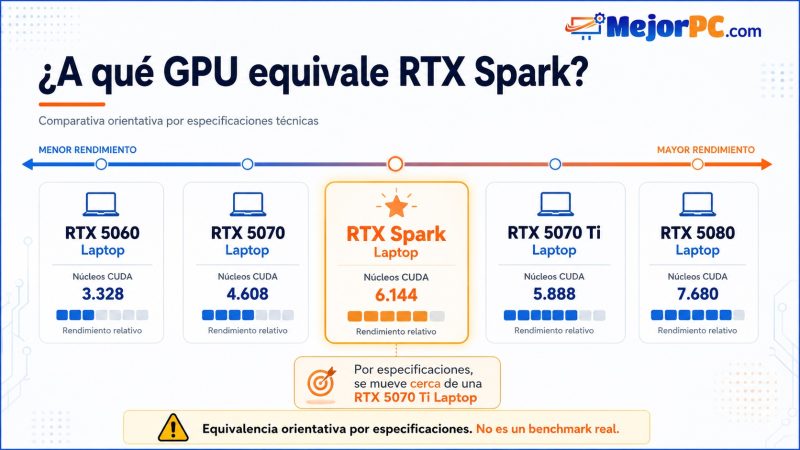 Equivalencia aproximada de NVIDIA RTX Spark frente a RTX 5070 Ti Laptop y otras GPU de portátil