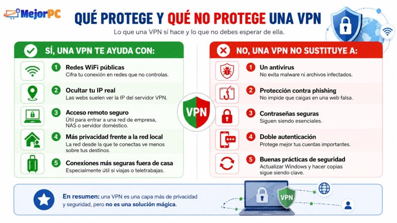 qué protege una VPN y qué no protege en un PC con Windows